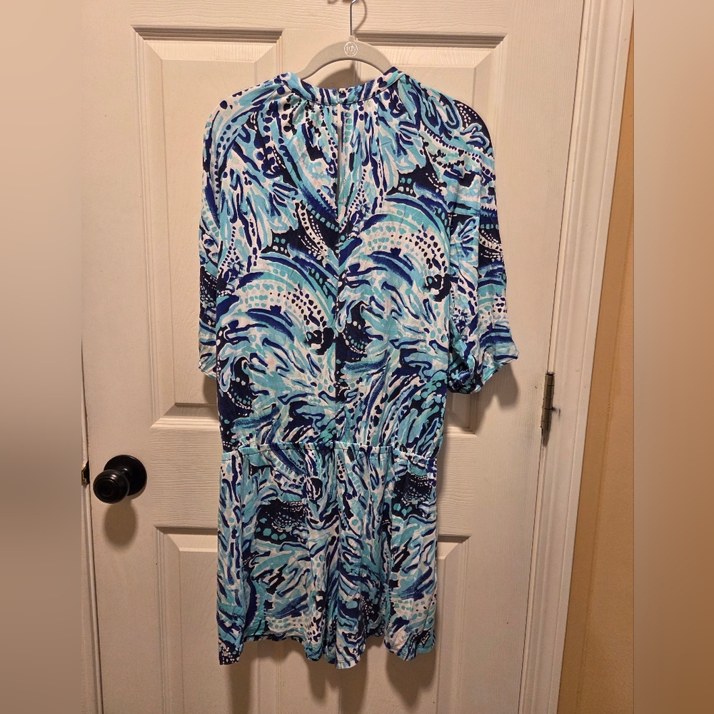 Lilly Pulitzer Bryce Romper Medium Bright Navy Crash the Bash - Picture 4 of 7